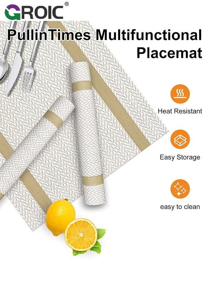 GROIC 7 Pcs Table Flag and Placemat Set, Heat Resistant Waterproof No-Slip Place Mats for Dining Table Kitchen, Washable PVC Table Mats, Restaurant Table Protection, Modern Minimalist Line Decorative Placemats - Image 3
